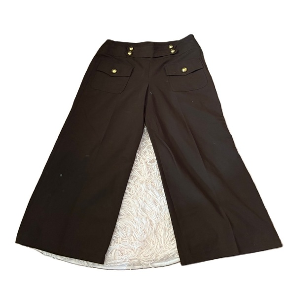 Larry Levine Chocolate Brown Stretch Pants NEW Sz 8 Wide Leg Gold Button Accent - Picture 1 of 5